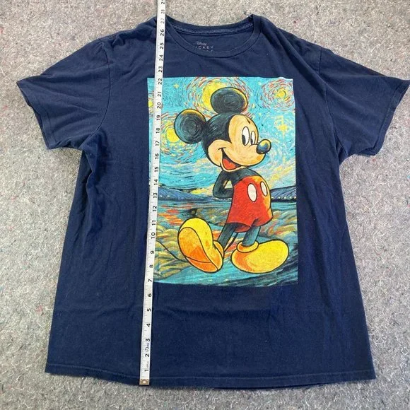 Disney Mickey Mouse Van Gogh's Starry Night Womens Navy Blue T-Shirt Size L - Picture 4 of 8